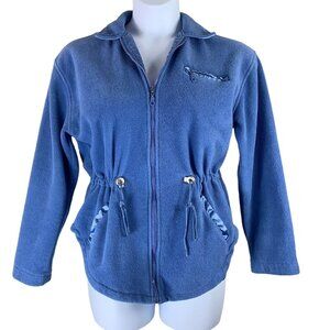Vintage Fleece Jacket Size Small Basic Equipment Anorak Zip Up Blue Cinch Waist